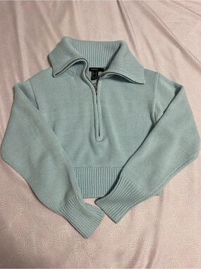 Forever 21 Light Blue Half-Zip Cropped Turtleneck Sweater